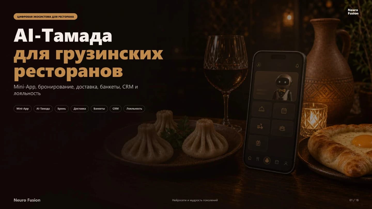 Первая страница продуктовой презентации AI-Тамада