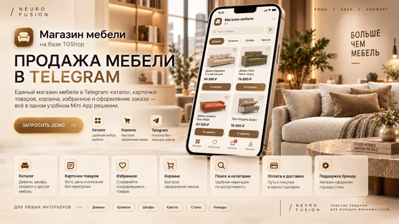 Предоставленный макет мебельного магазина в Telegram
